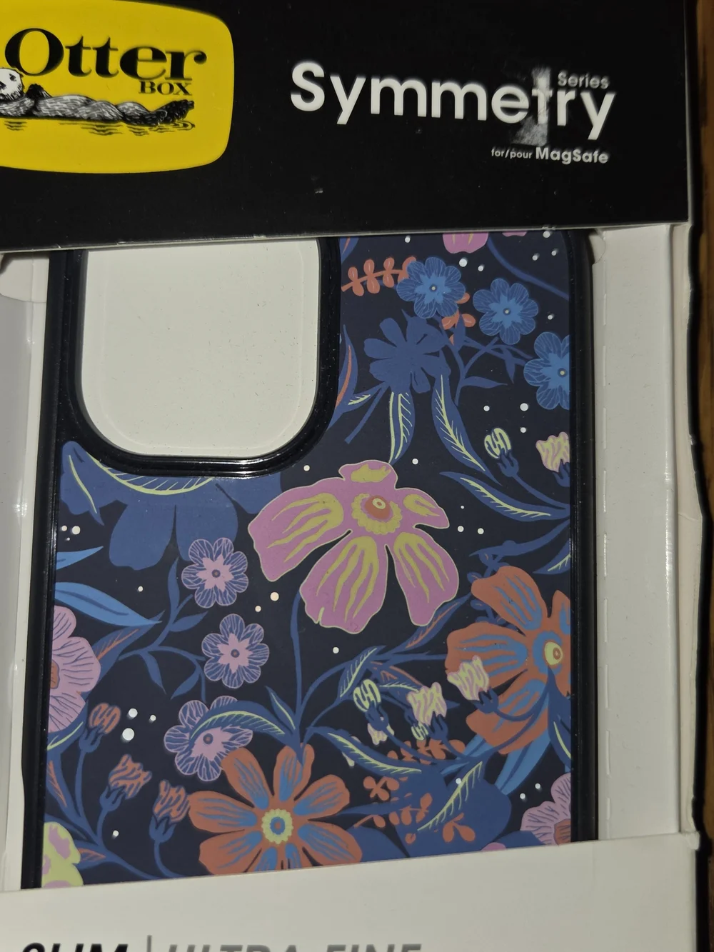 New, OtterBox Symmetry Series Floral iPhone 16 Case - Navy Blue, Pink. Cp